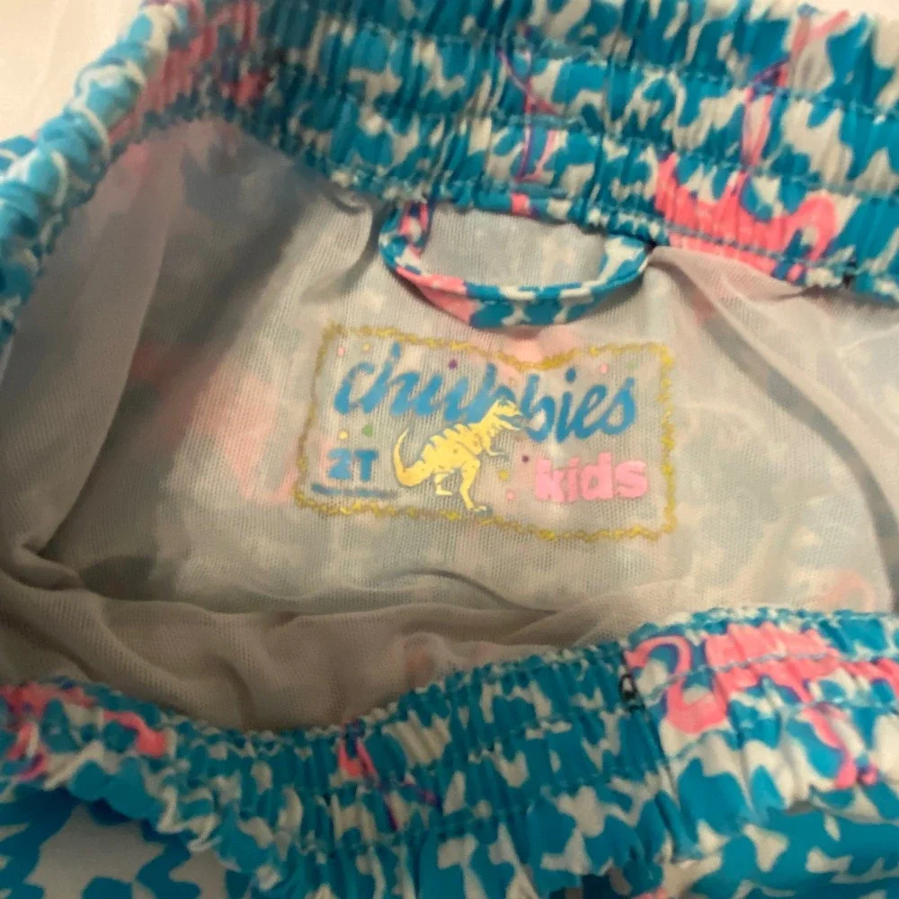Chubbies Kids Flamingo Print Swim Trunks Blue Pink 2T Boys Swimwear Shorts